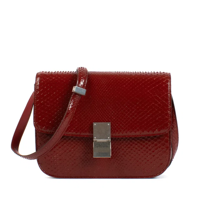Celine Deep Red Python Medium Classic Bag in Red Python from Labellov