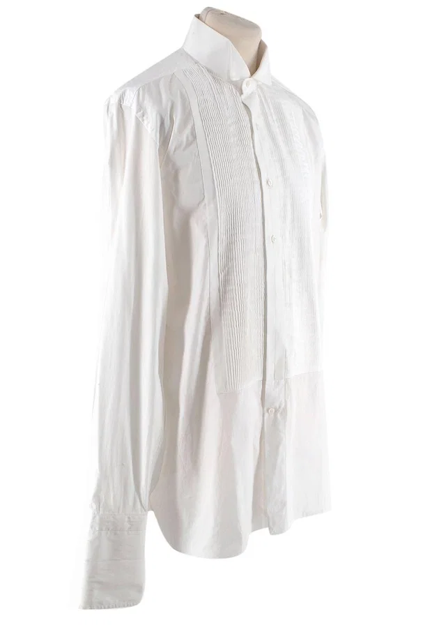 Tom Ford White Cotton Pleated Tuxedo Shirt in White from HEWI