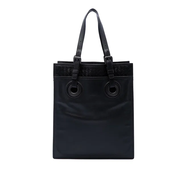 Black Bottega Veneta Intrecciato Trimmed Leather Oculus Tote Satchel in Black Woven leather from Designer Revival