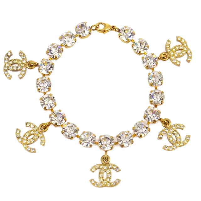 Chanel Rhinestone Bracelet Gold 96P in Gold from AMORE Vintage Tokyo