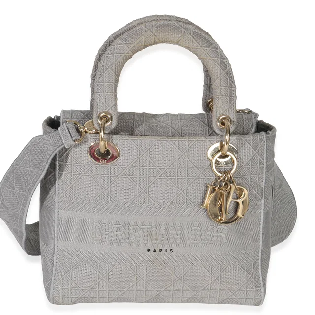 Dior Gray Canvas Cannage Embroidered Medium Lady D-Lite Bag in Grey Canvas from myGemma