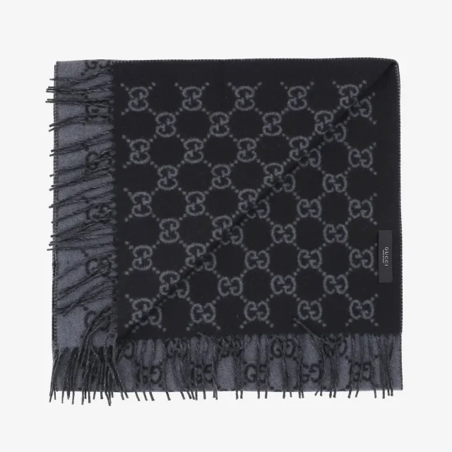 Gucci Gg Logo Jacquard Cashmere Scarf — Gray Scarfs in Grey Cashmere from HEWI, photo 2 of 3