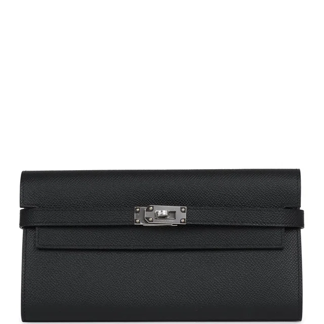 Hermès Kelly Long Wallet Black Epsom Palladium Hardware in Black Epsom leather from Madison Avenue Couture