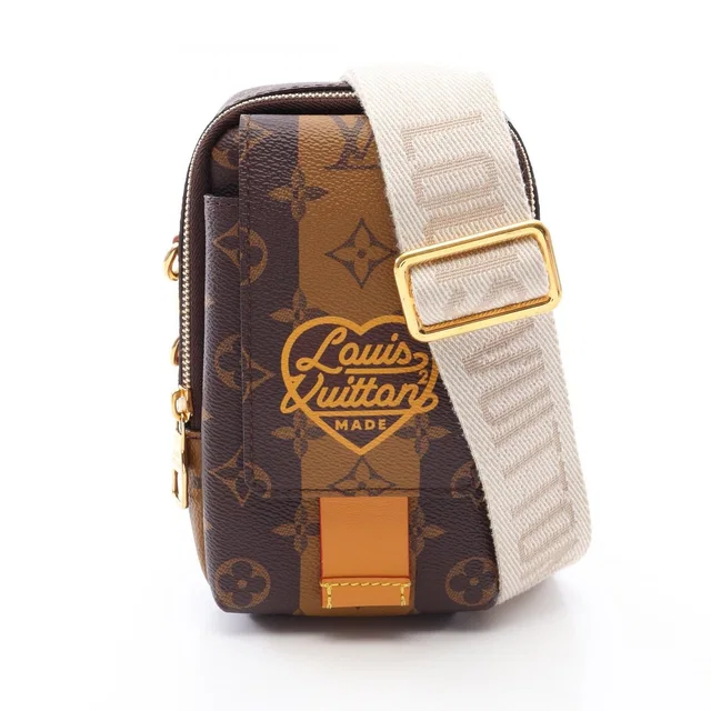 Shoulder Bag Double Phone Pouch Monogram Stripe Canvas Leather LV in Canvas from The Reluxe