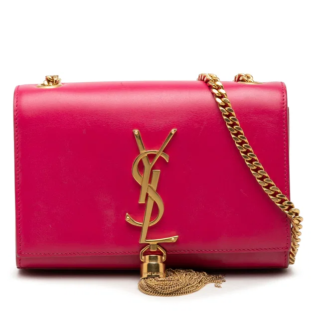 Pink Saint Laurent Small Smooth Calfskin Monogram Kate Tassel Crossbody in Pink Calfskin from Designer Revival