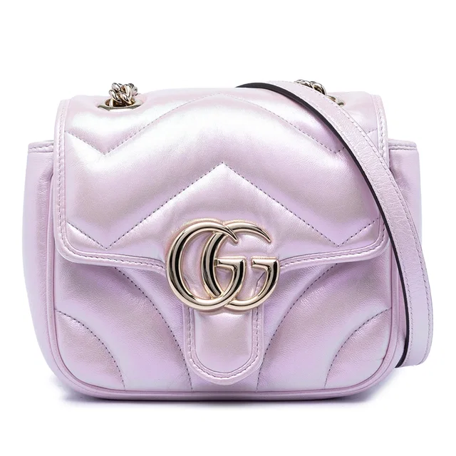Purple Gucci Mini GG Marmont Matelasse Iridescent Calfskin Flap Crossbody in Purple Calfskin from Designer Revival