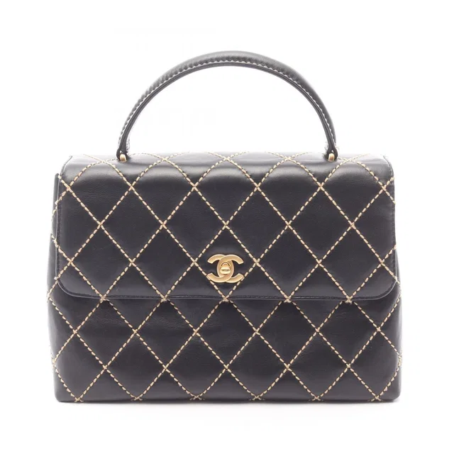 Chanel Handbag Wild Stitch Top Handle Black Leather in Black Leather from The Reluxe