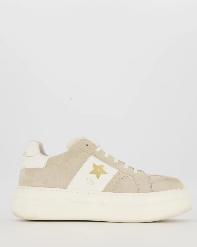 Dior White and Grey Star Platform Trainers in Suede and Calfskin with Gold Star detail Size EU 39… in White Calfskin from Sellier