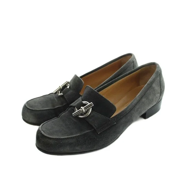 Hermès Chaine D'Ancre Loafers Moccasins Suede Leather Gray 37 in Grey Suede from The Reluxe