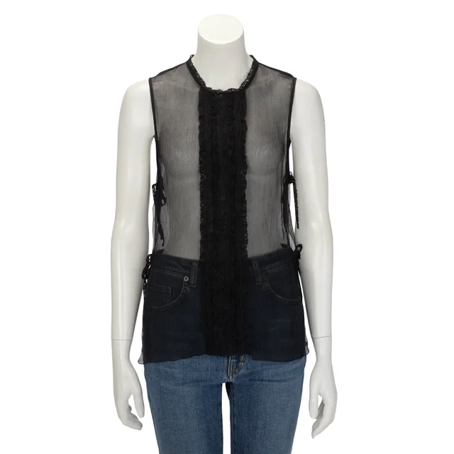 Chanel Silk & Lace Tie Side Sleeveless Blouse FR 42 from Blue Spinach