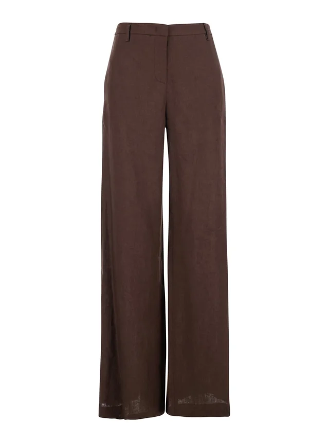 LEPLAIN Brown Wide-Leg Linen Pants for Women in Brown 100% Linen, photo 2 of 6 from Gaudenzi Boutique
