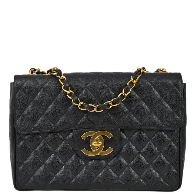Chanel 1994-1996 Black Caviar Jumbo Classic Flap Bag in Black Caviar leather from AMORE Vintage Tokyo