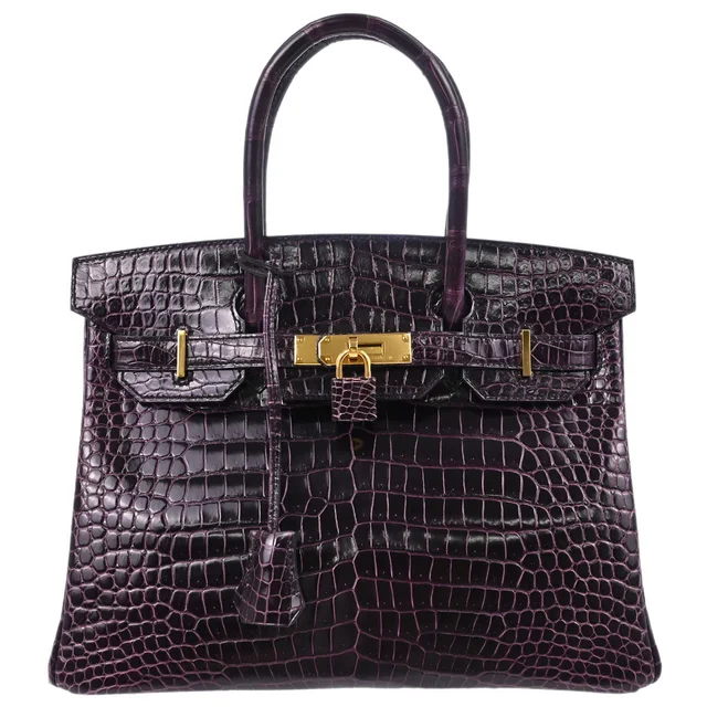 Hermès Aubergine Porosus Birkin 30 Handbag in Crocodile from AMORE Vintage Tokyo