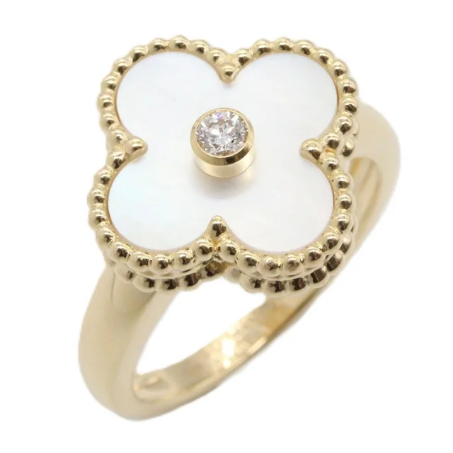 Van Cleef & Arpels Ring Vintage Alhambra Mother of Pearl 18k Diamond from The Reluxe