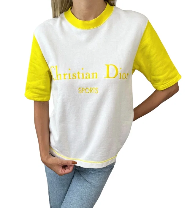 Dior Sports Vintage Big Logo Sweatshirt Top #L Yellow Cotton Rank AB in Yellow from Luxury Promise