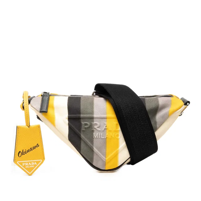 Yellow Prada Canvas Canapa Baiadera Triangle Logo Crossbody in Yellow Canvas from Designer Revival