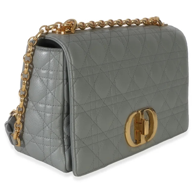 Dior Grey Supple Calfskin Cannage Medium Caro Chain Bag Blue; Gray Leather Handbag in Blue Calfskin from HEWI, photo 2 of 2