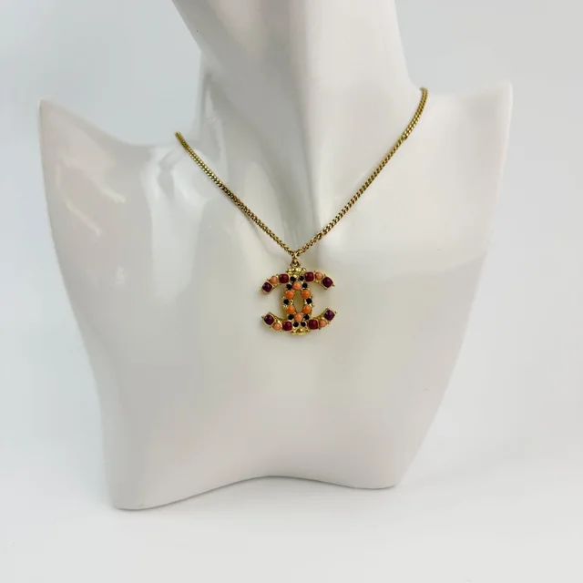 Chanel CC Logo Color Bijou Necklace Plated Gold 12P Vintage in Gold from The Reluxe