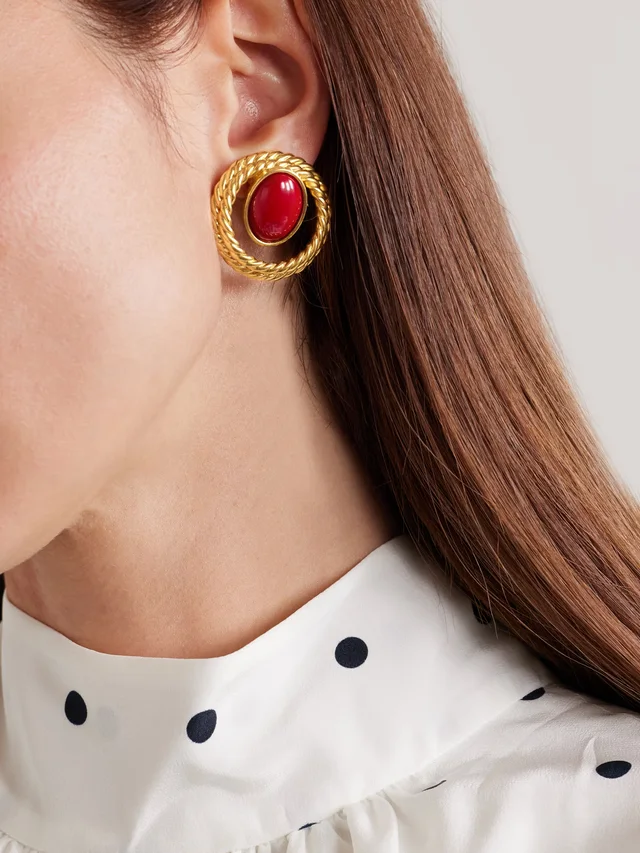 SONIA PETROFF Nest gold-plated enamel clip earrings in Red, photo 2 of 2 from NET-A-PORTER (Canada)