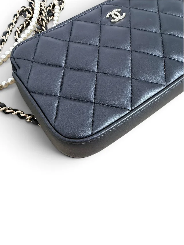 Chanel Shimmer Lambskin Double Zip Phone Holder On Chain in Lambskin from Season 2 Consign, photo 7 of 8