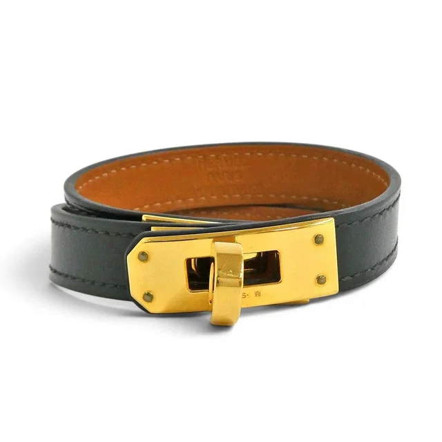 Hermès Leather Bracelet Kelly Double Tour Box Calf Black Gold T2 in Black Box leather from The Reluxe