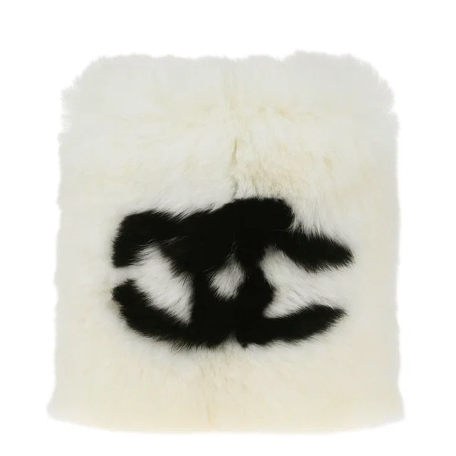 Chanel White Lapin Fur Bracelet Bangle Wristband in White from AMORE Vintage Tokyo