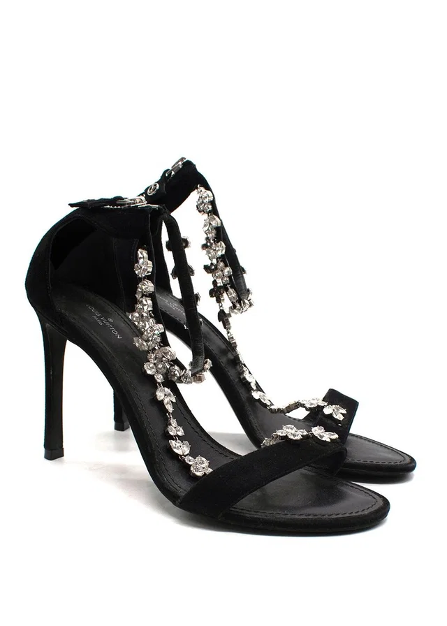 Louis Vuitton Black Suede Crystal Embellished Heels in Black Suede from HEWI