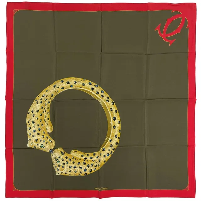 Cartier Scarf Panthere Silk Red Green in Red Silk from The Reluxe