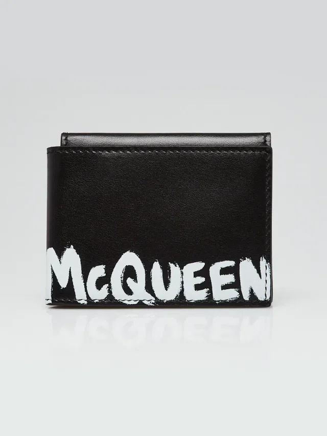Alexander McQueen Black/White Leather Graffiti Bifold Wallet in Black Leather from Yoogis
