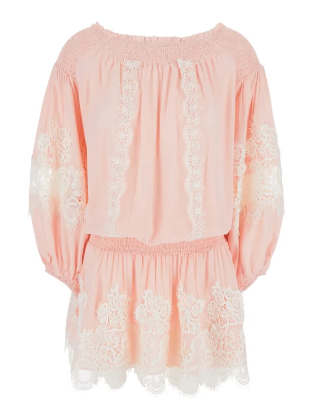 Miss june 'Laurel' Pink Dress with Boat neckline and all-over lace details in Modal Women in Pink 100% Modal from Gaudenzi Boutique, photo 1 of 1