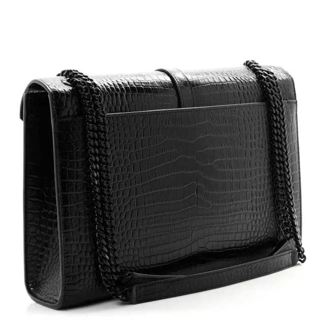 Saint Laurent Crocodile Embossed Monogram Large Satchel Black in Black Calfskin from FASHIONPHILE, photo 3 of 10