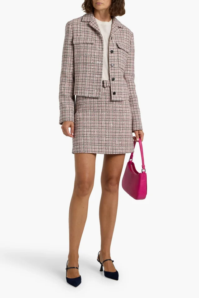 Theory Belted Cotton-Blend Tweed Mini Skirt in Pink, photo 2 of 4 from THE OUTNET