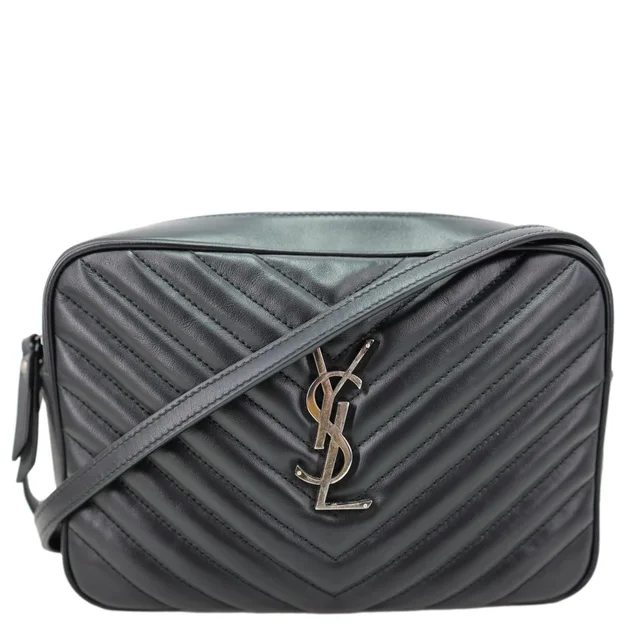Saint Laurent Lou Camera Chevron Leather Crossbody Bag Black in Black Leather from Dallas Designer Handbags