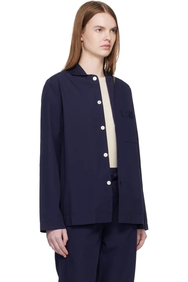 Tekla Navy Poplin Long-Sleeved Pyjama Shirt, photo 2 of 2 from SSENSE