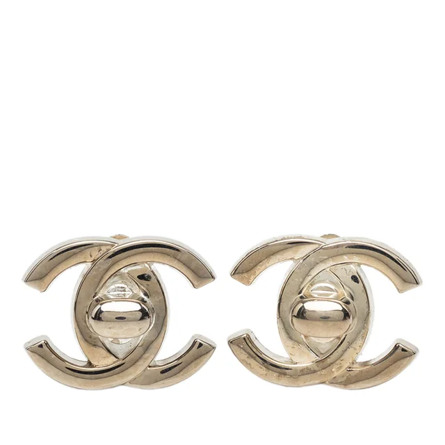 Silver Chanel CC Brass Turnlock Clip On Earrings in Silver from Designer Revival, photo 1 of 1