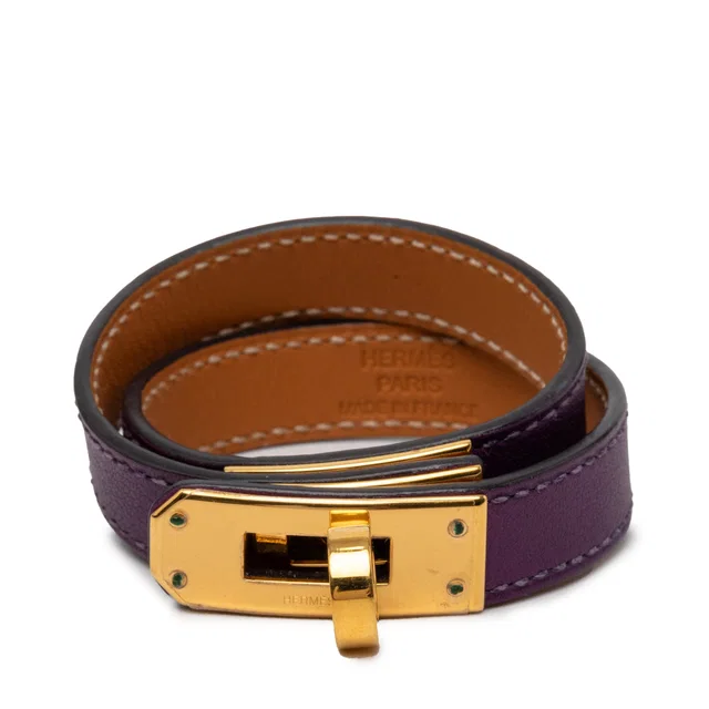 Purple Hermès Swift Kelly Double Tour Bracelet XS in Purple Swift leather from Designer Revival