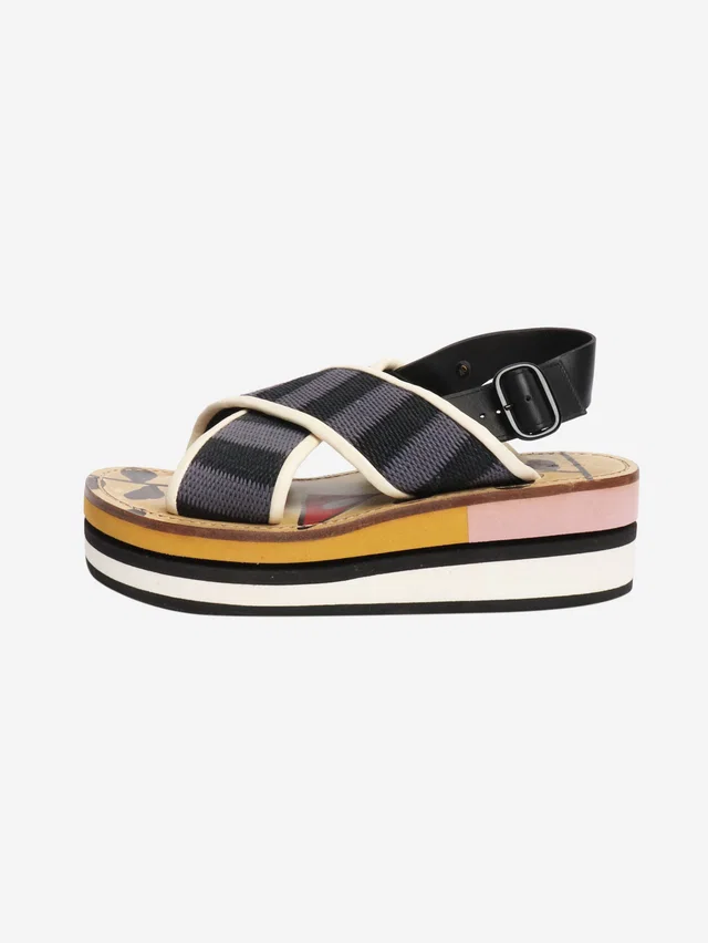 Marni Multicolour cross-strap platform sandals - size EU 40 in Raffia from Sign of the Times