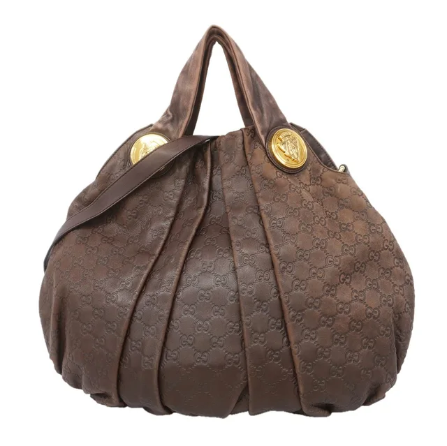 Gucci Handbag Guccissima Leather Brown Champagne Gold 2-Way Bag in Brown Leather from The Reluxe