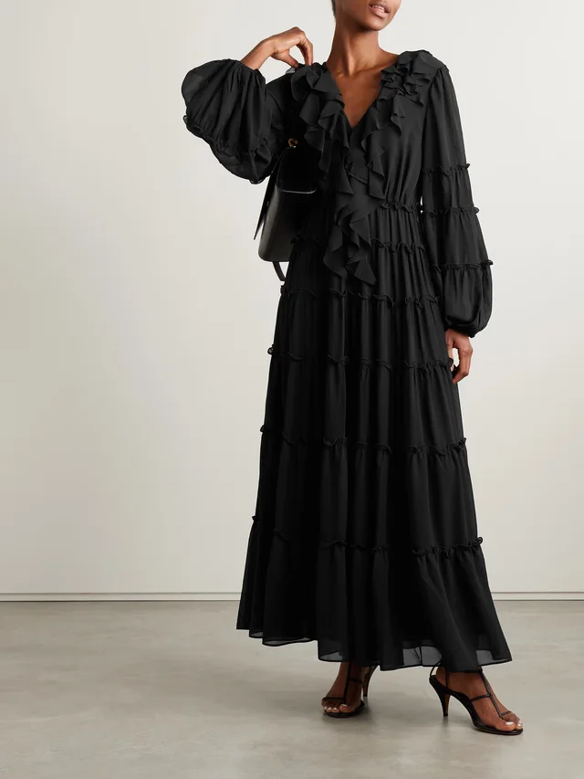 AJE. Protea ruffled crepe de chine maxi dress in Black, photo 2 of 2 from NET-A-PORTER (Canada)