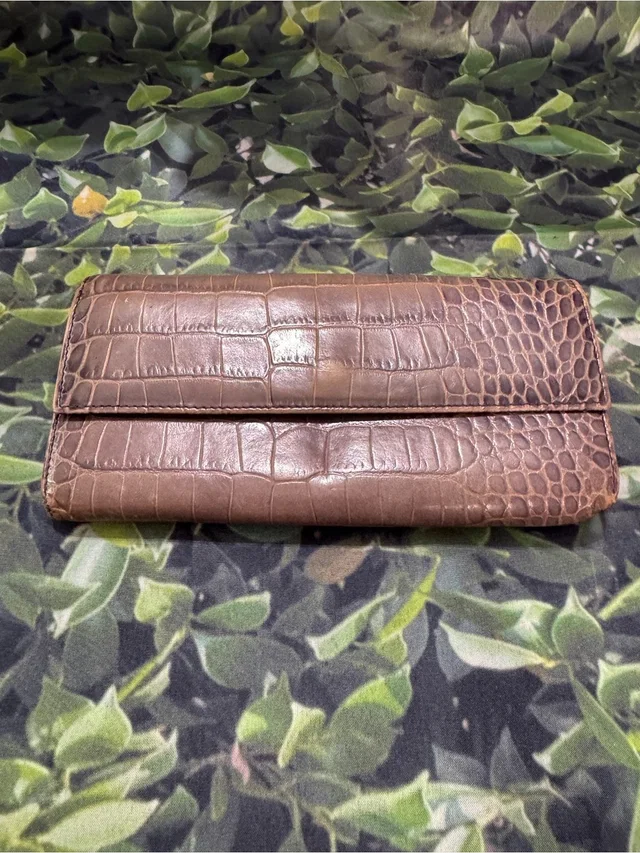 Furla Brown Croc-Embossed Leather Fold-Over Wallet in brown|red Crocodile from Poshmark