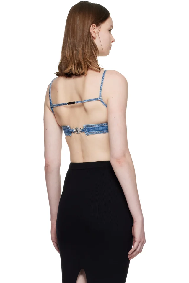 Marine Serre Blue Denim Moon Bra Top, photo 3 of 4 from SSENSE