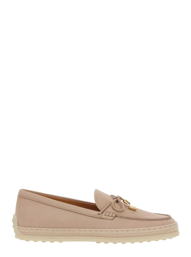 Pink Loafers with Bow Detail and Rope Tirm in Leather Woman in Pink, image 1 of 1 from Gaudenzi Boutique