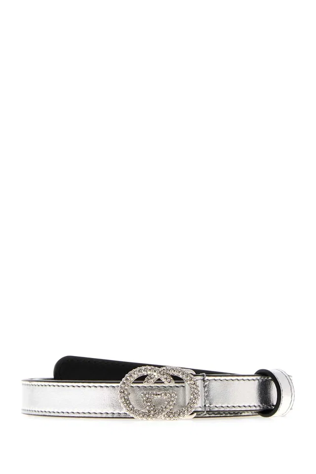 Gucci Crystal-Embellished Buckle Belt — Silver Calf Skin in Silver Leather from HEWI