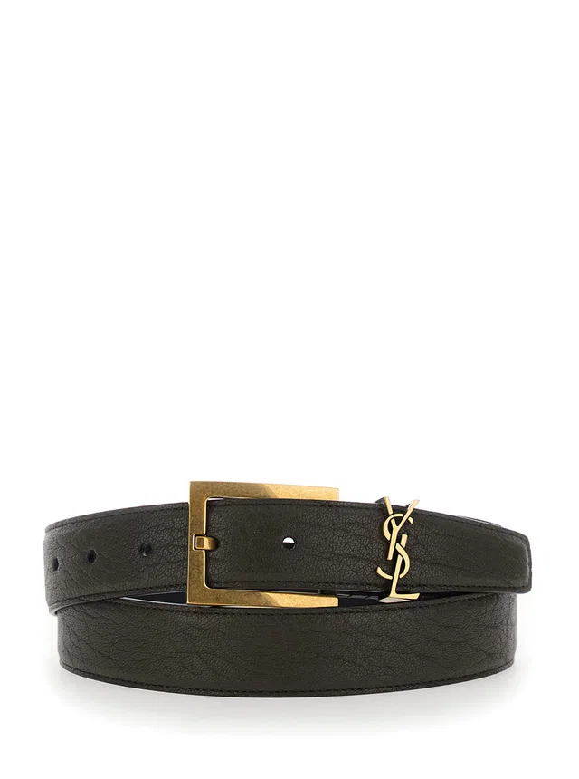 Saint Laurent Cassandre Belt — Brown Leather in Brown Leather from HEWI