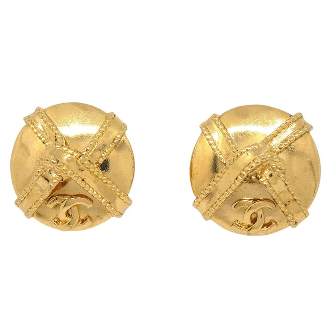 Chanel Button Clip-On Earrings Gold 97A in Gold from AMORE Vintage Tokyo