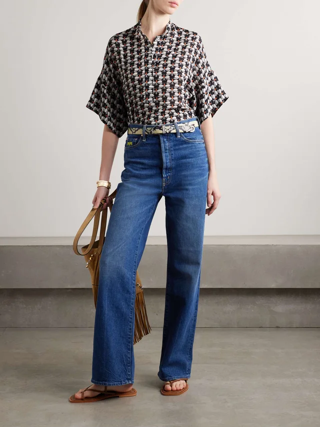 LA DOUBLEJ + MOTHER Estelle printed crepe blouse in Black, photo 2 of 2 from NET-A-PORTER (Canada)