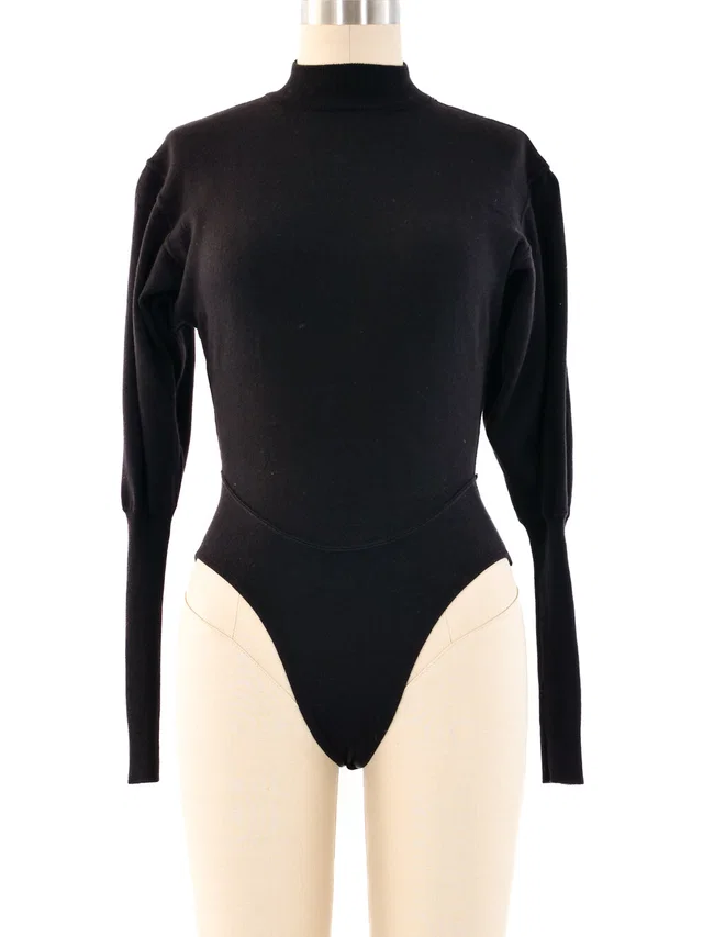 Alaïa Black Wool Mock Neck Bodysuit in Black Wool from Arcade Vintage