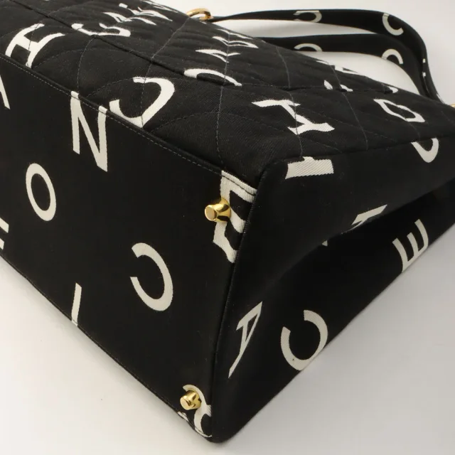 Chanel Circa 1997 Canvas CC Mark Logo Print Tote Bag Black/White in Black Canvas from VINTAGE QOO TOKYO, photo 9 of 11
