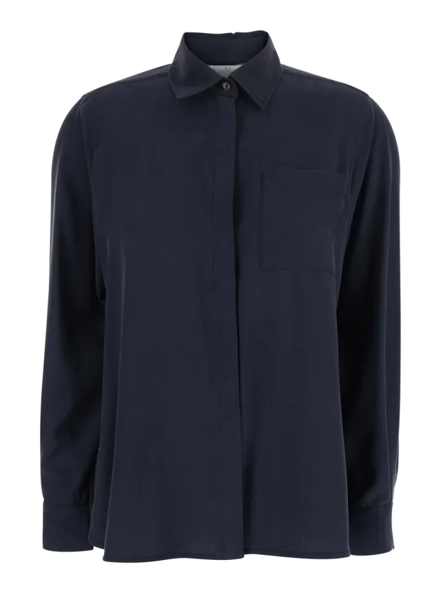 Blue Shirt with Front Patch Pocket in Silk Woman in Blue, image 1 of 1 from Gaudenzi Boutique