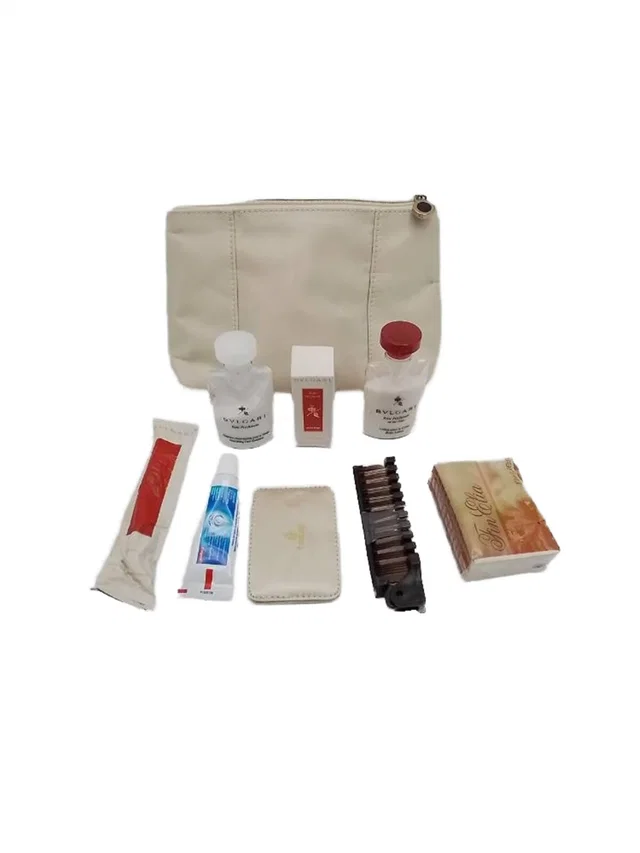 Bvlgari Designer Ivory Make-up Bag / Cosmetic Case with contents in Ivory Satin from Oxfam Online Shop